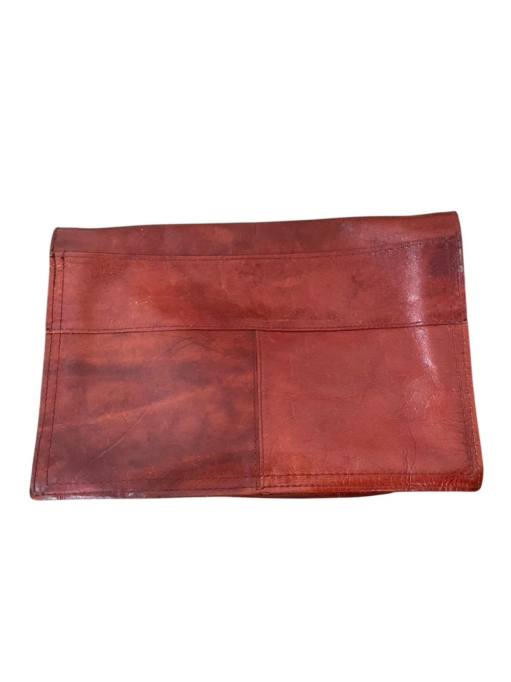 Vintage Leather Clutch Brown Brass Clasp Foldover Bag - Picture 7 of 16